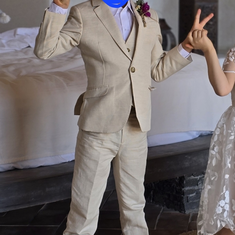 "Oasis" Kids Safari Sand Linen Suit (5-Piece Set)